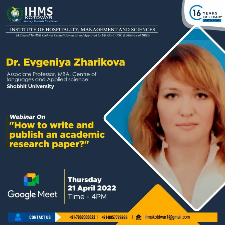 Webinar on “How to Write and Publish Academic Research Paper”
